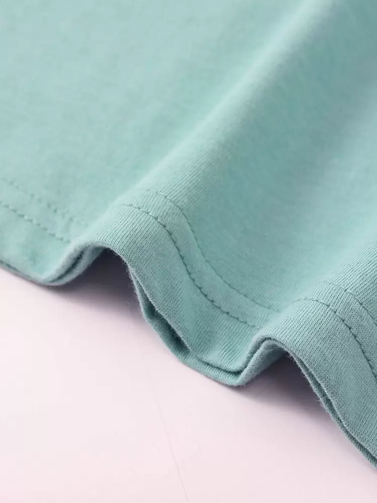 SHEIN Essnce Solid Round Neck Short Sleeve Tee - Cadet Blue - View 3