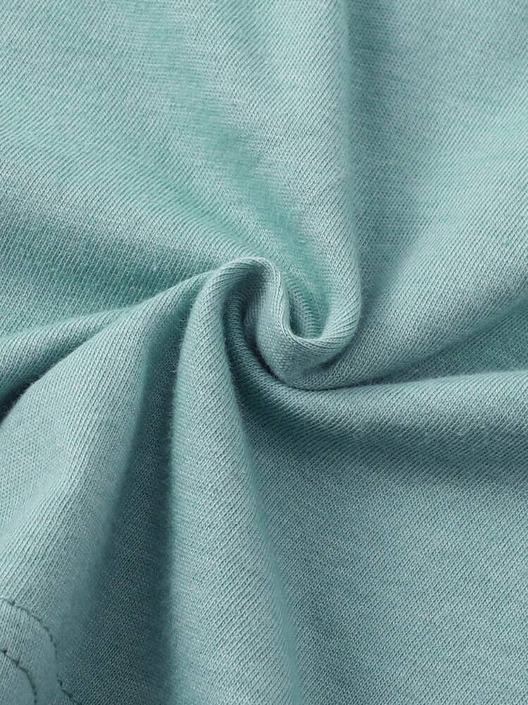 SHEIN Essnce Solid Round Neck Short Sleeve Tee - Cadet Blue - View 6