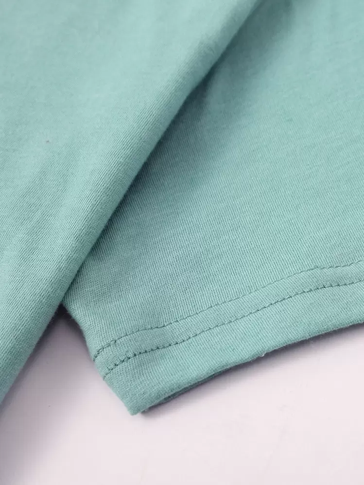 SHEIN Essnce Solid Round Neck Short Sleeve Tee - Cadet Blue - View 4