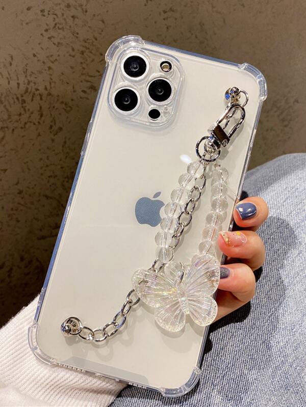 ハンドストラップスマホケース 蝶々デコレーション