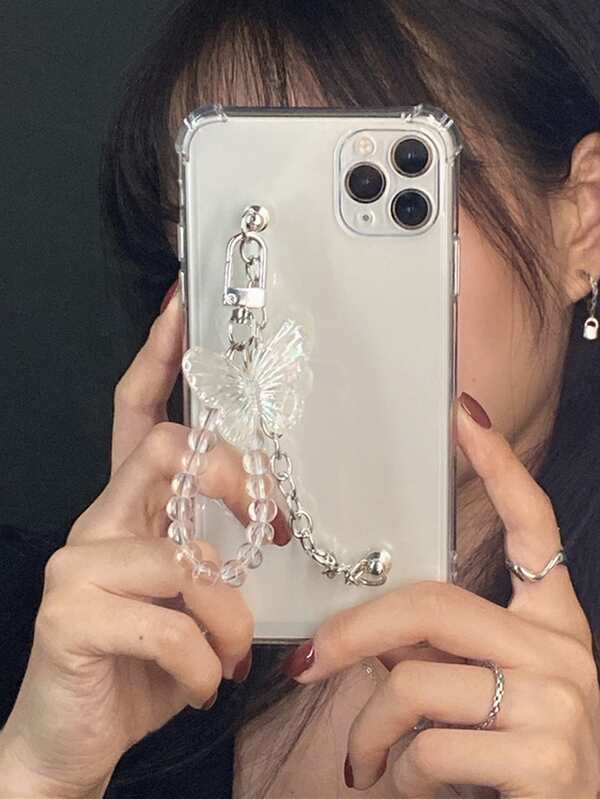 ハンドストラップスマホケース 蝶々デコレーション