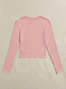 SHEIN Essnce Solid Rib-knit Crop Tee - Baby Pink - View 2