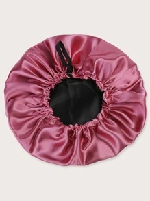 Solid Drawstring Ruched Hair Bonnet - Rusty Rose - View 1