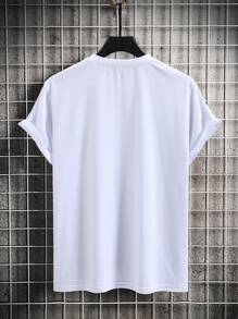Manfinity Hombres Camiseta con estampado de letra japonesa & onda - Blanco - Ver 2