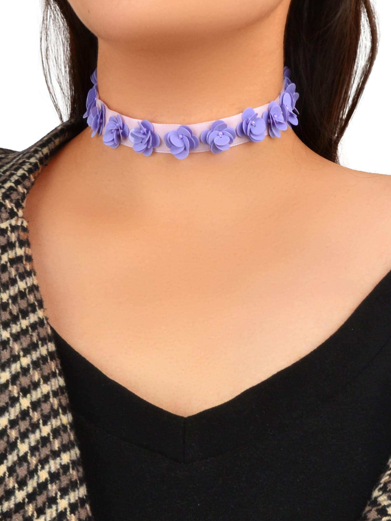 1入組時尚花朵裝飾時尚頸鏈適合女士日常裝飾 - 紫色 - 查看 1