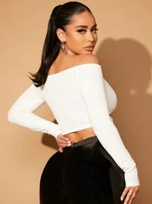 SHEIN SXY Off Shoulder Cut Out Crop Tee - White - View 2