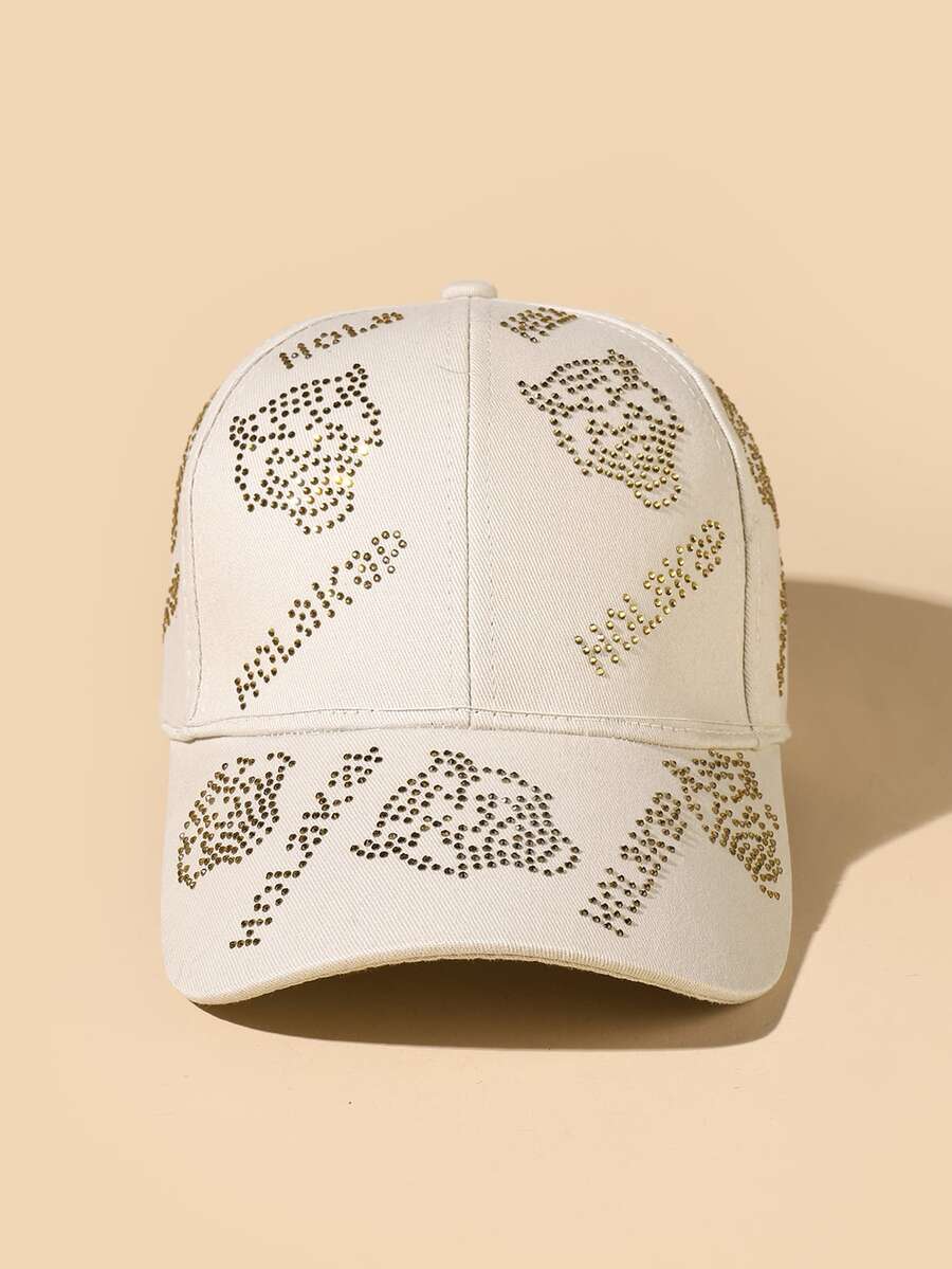 Mũ bóng chày trang trí Rhinestone - Màu be - Xem 1