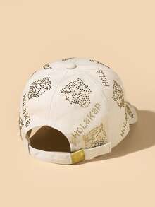 Mũ bóng chày trang trí Rhinestone - Màu be - Xem 2