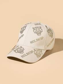 Mũ bóng chày trang trí Rhinestone - Màu be - Xem 3