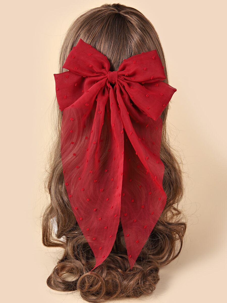 Swiss Dot Mesh Bow Decor French Clip Cute Valentine's Day Valentines Hair Clips Claw Clips Hair Claws Hair Slide Hair Barrettes - Burgundy - View 1