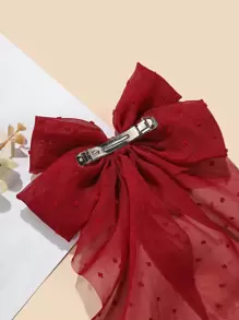 Swiss Dot Mesh Bow Decor French Clip Cute Valentine's Day Valentines Hair Clips Claw Clips Hair Claws Hair Slide Hair Barrettes - Burgundy - View 3