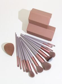 13 piezas Juego de brochas de maquillaje + Cubo de almacenamiento de tres compartimentos, incluye borla de polvos de belleza, brochas de maquillaje/cosméticas, juego de brochas, kit de brochas de maquillaje, set de brochas de maquillaje, kit de maquillaje completo, set de brochas, set de brochas de maquillaje, set de regalo de maquillaje, set - Morado - Ver 2