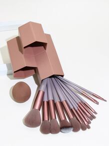13 piezas Juego de brochas de maquillaje + Cubo de almacenamiento de tres compartimentos, incluye borla de polvos de belleza, brochas de maquillaje/cosméticas, juego de brochas, kit de brochas de maquillaje, set de brochas de maquillaje, kit de maquillaje completo, set de brochas, set de brochas de maquillaje, set de regalo de maquillaje, set - Morado - Ver 3