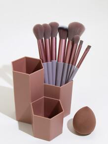 13 piezas Juego de brochas de maquillaje + Cubo de almacenamiento de tres compartimentos, incluye borla de polvos de belleza, brochas de maquillaje/cosméticas, juego de brochas, kit de brochas de maquillaje, set de brochas de maquillaje, kit de maquillaje completo, set de brochas, set de brochas de maquillaje, set de regalo de maquillaje, set - Morado - Ver 4