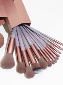 13 piezas Juego de brochas de maquillaje + Cubo de almacenamiento de tres compartimentos, incluye borla de polvos de belleza, brochas de maquillaje/cosméticas, juego de brochas, kit de brochas de maquillaje, set de brochas de maquillaje, kit de maquillaje completo, set de brochas, set de brochas de maquillaje, set de regalo de maquillaje, set - Morado - Ver 5