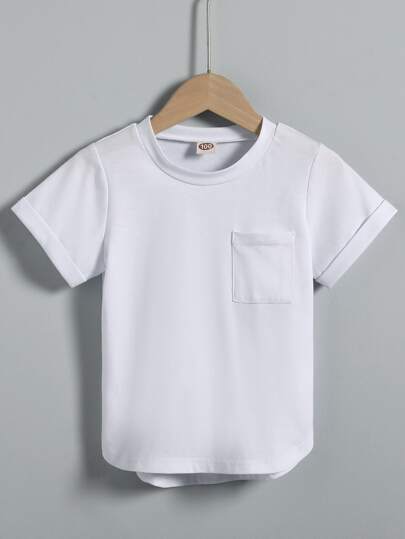 SHEIN Young Boy Solid Color Casual T-Shirts, Short Sleeve Plain Tee, Spring Autumn