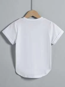 SHEIN 年轻男孩纯色休闲 T 恤，短袖纯色 T 恤，春秋季 - 白色 - 查看 2