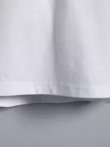 SHEIN 年轻男孩纯色休闲 T 恤，短袖纯色 T 恤，春秋季 - 白色 - 查看 4