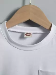 SHEIN 年轻男孩纯色休闲 T 恤，短袖纯色 T 恤，春秋季 - 白色 - 查看 7