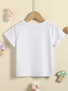 SHEIN Young Girl Solid Rolled Cuff Tee - White - View 2