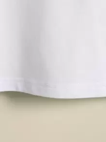 SHEIN Young Girl Solid Rolled Cuff Tee - White - View 3