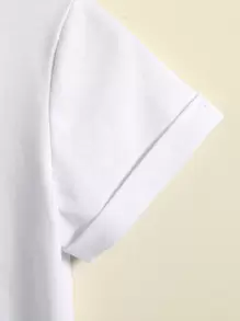 SHEIN Young Girl Solid Rolled Cuff Tee - White - View 4