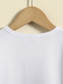 SHEIN Young Girl Solid Rolled Cuff Tee - White - View 5