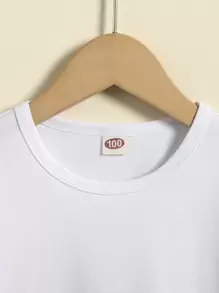 SHEIN Young Girl Solid Rolled Cuff Tee - White - View 6