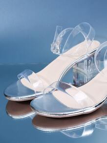 透明粗跟踝帶涼鞋 - 無色 - 查看 3