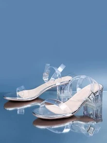 透明粗跟踝帶涼鞋 - 無色 - 查看 4