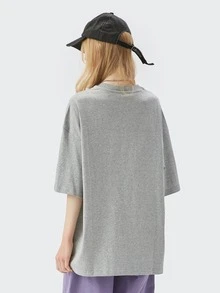 1 pieza Camiseta de hombros caídos con estampado de extraterrestre - Gris Claro - Ver 2