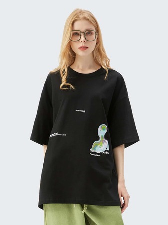 INFLATION 1 pieza Camiseta con estampado de slogan y figura