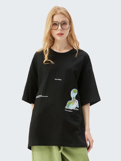 INFLATION 1 pieza Camiseta con estampado de slogan y figura