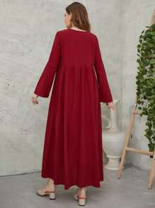 Al Najma Váy viền tua rua thêu hoa màu đỏ tía - Màu Đỏ Sâu - Xem 2
