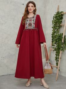 Al Najma Váy viền tua rua thêu hoa màu đỏ tía - Màu Đỏ Sâu - Xem 4