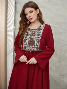 Al Najma Váy viền tua rua thêu hoa màu đỏ tía - Màu Đỏ Sâu - Xem 5