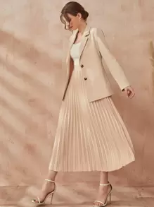 Modelyn Button Front Blazer & Pleated Skirt - Apricot - View 1