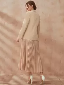Modelyn Button Front Blazer & Pleated Skirt - Apricot - View 2
