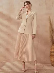 Modelyn Button Front Blazer & Pleated Skirt - Apricot - View 4
