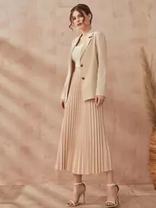Modelyn Button Front Blazer & Pleated Skirt - Apricot - View 5