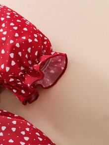 Baby Confetti Heart Print Puff Sleeve Button Back Dress - Burgundy - View 4