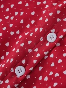 Baby Confetti Heart Print Puff Sleeve Button Back Dress - Burgundy - View 5