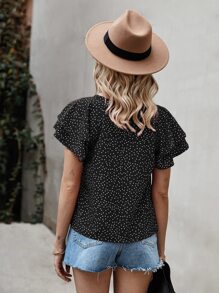 SHEIN LUNE Áo sơ mi nữ Xù phân lớp Chấm bi Boho - màu đen - Xem 2