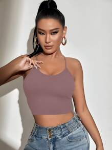 SHEIN SXY Backless Lace Up Crop Cami Top - Mauve Purple - View 3