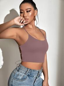 SHEIN SXY Backless Lace Up Crop Cami Top - Mauve Purple - View 5