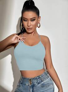 SHEIN SXY Top de tirantes corto de espalda abierta con cordón - Neblina azul - View 2