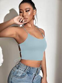 SHEIN SXY Top de tirantes corto de espalda abierta con cordón - Neblina azul - View 6