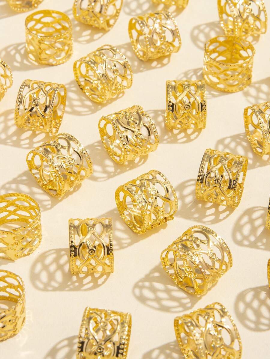 100 piezas Anillos de pelo calados estilo callejero - Dorado - Ver 1
