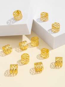 100 piezas Anillos de pelo calados estilo callejero - Dorado - Ver 3