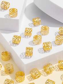 100 piezas Anillos de pelo calados estilo callejero - Dorado - Ver 5